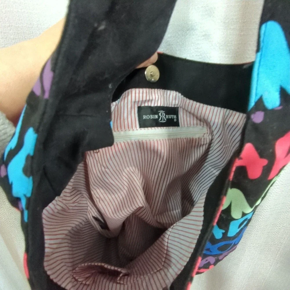 Robin Ruth City Bag Roma Rome Canvas Hobo Tote Bag Black Rainbow‎